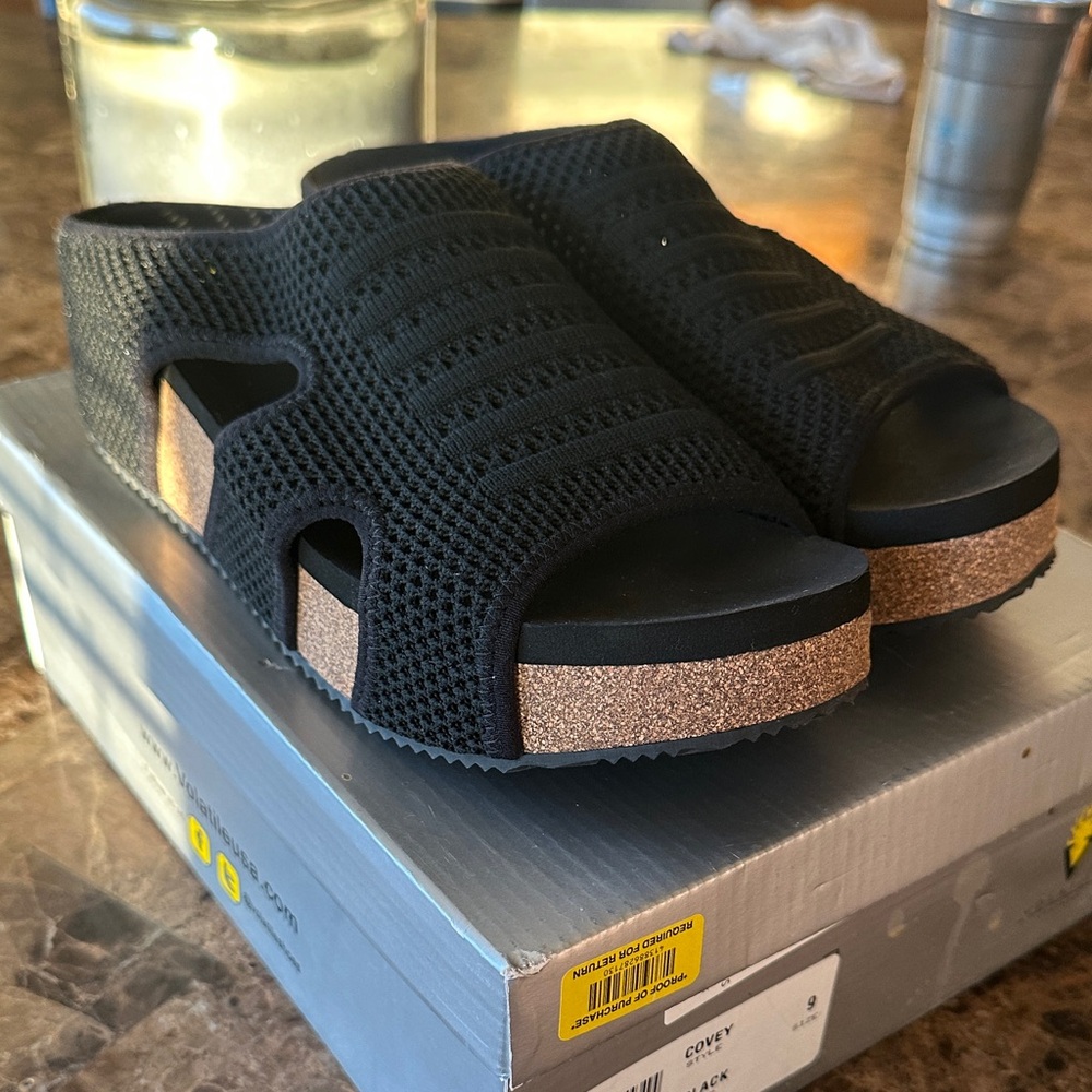 Volatile Black Mesh Slide Sandals